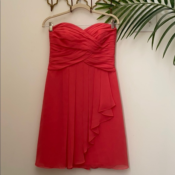 short crinkle chiffon dress with front cascade Short Crinkle Chiffon Dress with Front Cascade